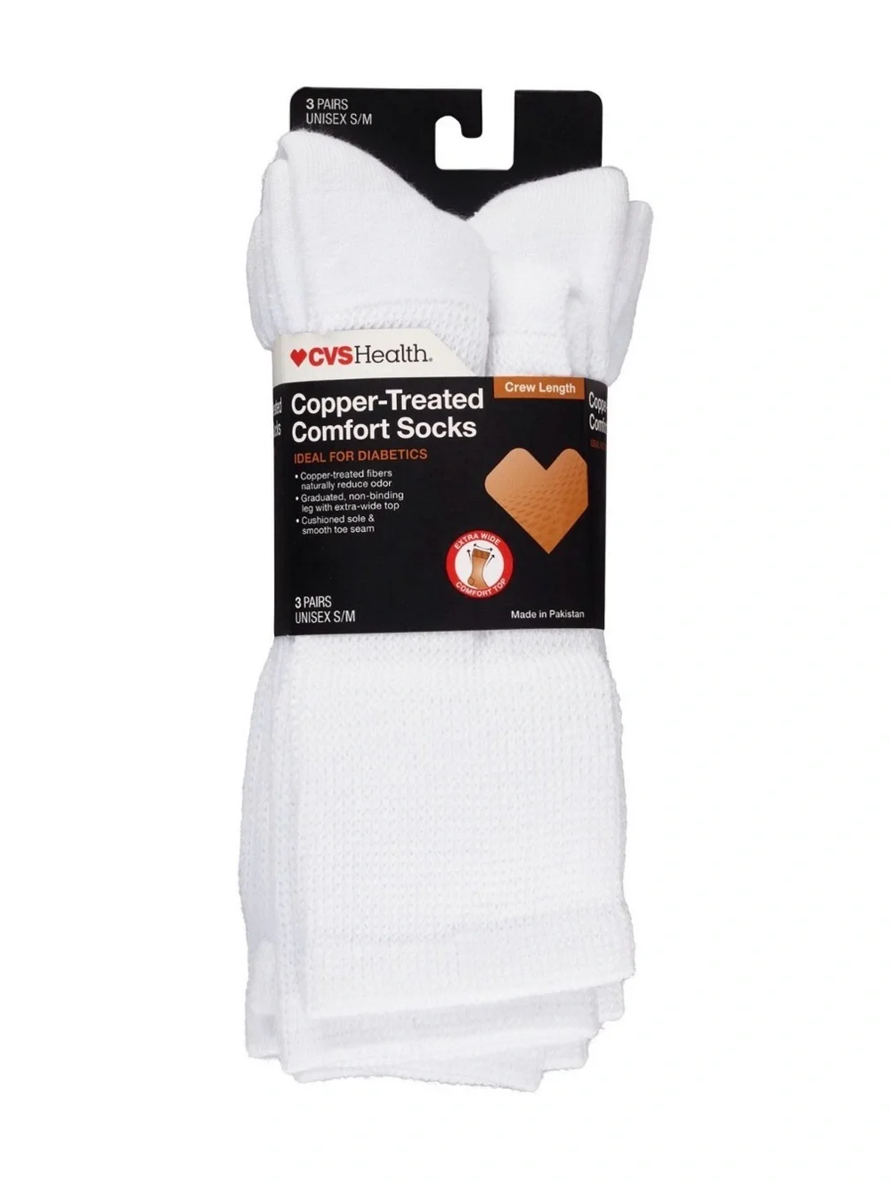 💕 $8 Bundled CVS Health White Copper-Treated Comfort Crew Socks - 3 Pack